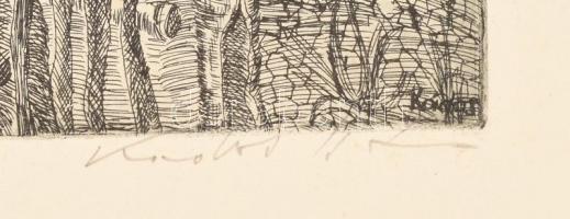 Kondor Lajos (1926-2006): Csaroda református templom. Rézkarc, karton, jelzett. 30x40 cm