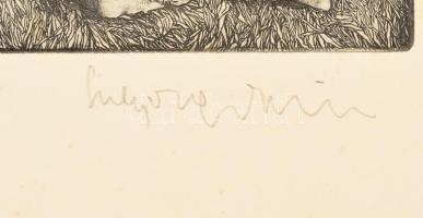 Sulyok Gabriella (1939-): Simontornya, vár a XIII. sz.  Rézkarc, karton, jelzett. 30x40 cm