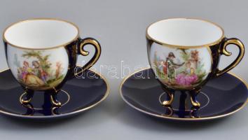 Ilmenau barokk jelenetes porcelán mokkás készlet, 4 személyes, kézzel festett/matricás, jelzett, kis...