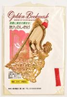 Lány hárfával, aranyszínű fém könyvjelző, eredeti csomagolásában, 6,5×4 cm