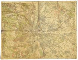cca 1923 Budapest és környéke, katonai térkép, vászontérkép, sérülésekkel, foltos, 40×52 cm