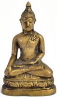 Ülő Buddha, bronz szobor, apró sérülésekkel, m: 14,5 cm