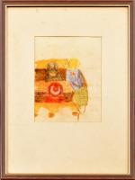 Szabados Jenő (1911-1942): Gyerekek az iskolapadban. Akvarell, papír, jelzés nélkül, üvegezett fa ke...