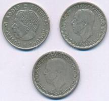 Svédország 1947-1953. 1K Ag V. Gusztáv (3xklf) T:2,2- Sweden 1947-1953. 1 Kronor Ag Gustaf V (3xdiff) C:XF,VF