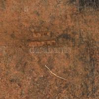 Régi fém vas ostyasütő, díszes belső ostyalapokkal, jelzett, rozsdás, h: 82 cm, d: 16 cm