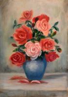 Jelzés nélkül: Csendélet rózsákkal. Olaj, karton, 49×34,5, cm