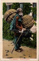 1917 Korb-Zigeuner. Jos. Drotleff Hermannstadt (Nagyszeben, Sibiu) / Erdélyi kosárfonó cigány. folklór / Transylvanian folklore, basket weaving gypsy (EK)