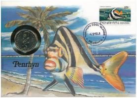 Cook-szigetek / Penrhyn 1992. 1$ felbélyegzett borítékban, bélyegzéssel, német nyelvű leírással T:1  Cook Islands / Penrhyn 1992. 1 Dollar in envelope with stamp and cancellation, with German description C:UNC