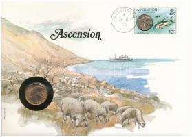 Ascension-sziget 1984. 1p felbélyegzett borítékban, bélyegzéssel, német nyelvű leírással T:1  Ascension Island 1984. 1 Penny in envelope with stamp and cancellation, with German description C:UNC