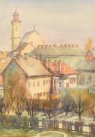 Szili Török Dezső. (1897-1970): Szegedi látkép. Akvarell, papír. Jelzett, Üvegezett keretben. 37x25 cm