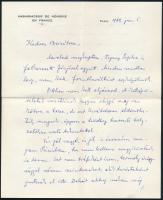 1969 Mód Péter (1911-1996) diplomata, párizsi nagykövet (1968-1974) saját kézzel írt levele Szekeres György (1914-1973) újságíró, műfordító, az Európa Kiadó irodalmi szerkesztőjének részére, saját kezű aláírásával, a nagykövetség fejléces papírján.
