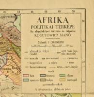 cca 1920-1930 Afrika politikai térképe, 1:20.000,000, tervezte: Kogutowicz Manó, Bp., Magyar Földraj...