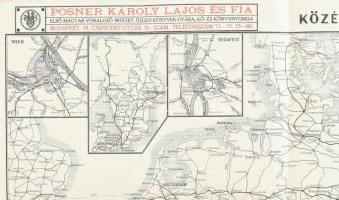 cca 1910 Közép-Európa vasuti térképe, Bp. Posner Károly Lajos és fia, hajtásnyomokkal, 52x71 cm