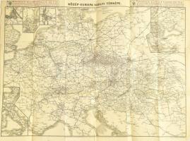 cca 1910 Közép-Európa vasuti térképe, Bp. Posner Károly Lajos és fia, hajtásnyomokkal, a szélén kis szakadásokkal, 52x71 cm.