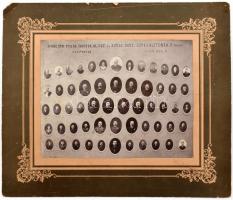 1914 Magyar Posta Távirda, Altisz. és Szolg. Orszg. Egyesületének Erzsébetfalvai csoportja, tabló fotó, kopott kartonnal, a karton egyik sarkán törésnyom, és kis hiány, a fotó felülete maszatos, karcos, 22x28 cm