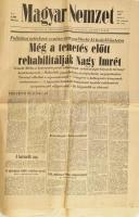 1989 Magyar Nemzet 1989. jún. 2. száma, a címlapon: Még a temetés előtt rehabilitálják Nagy Imrét, 12 p.