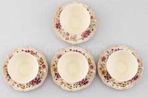 Zsolnay pillangó mintás 4 db teás csésze aljjal. Kézzel festett, jelzett, hibátlan