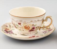 Zsolnay pillangó mintás 4 db teás csésze aljjal. Kézzel festett, jelzett, hibátlan