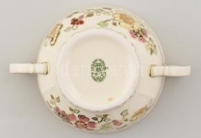 Zsolnay pillangó mintás 4 db füles leveses tányér. Kézzel festett, jelzett, kettő darabnak a füle le...