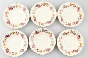 Zsolnay pillangó mintás 6 db mély/leveses tányér. Kézzel festett, jelzett, hibátlan