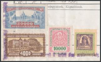 1926 Házassági anyakönyvi kivonat 10.000K okmánybélyeggel + 4.000K + 10.000K + 20.000K Budapest szék...