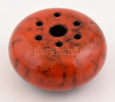 Vörös-fekete mázas kerámia váza, jelzett, hibátlan, d: 14,5 cm, m: 8 cm