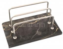 Osztrák art deco íróasztal készlet (8-10 részes), XX. sz. első fele. Fekete márvány, felületzáró fes...