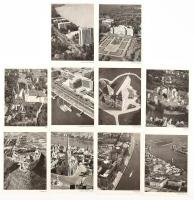 10 db légi felvétel Magyarország városairól, nyomtatványok, gyűrődésekkel, 16×11 cm