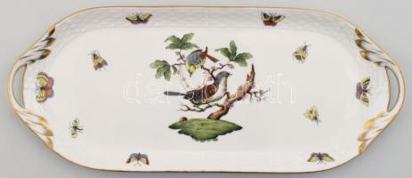 Herendi Rotschild mintás süteményes készlet, tál + 6 db tányér, XX. sz. második fele. Kézzel festett...