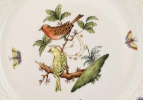 Herendi Rotschild mintás süteményes készlet, tál + 6 db tányér, XX. sz. második fele. Kézzel festett...