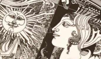 Hollóházi Szász Endre által tervezett dekorral díszített porcelán tányér. Matricás, jelzett, minimál...