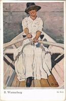 1918 Im Boot / Lady art postcard, rowing boat. S.V.D. Nr. 350. s: B. Wennerberg (EK)