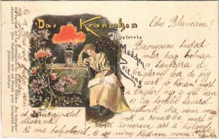 1898 Das Kränzchen Illustrirte Mädchen Zeitung / girls newspaper advertisement card. litho (vágott / cut)