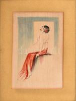 Jelzés nélkül: Női akt. Selyem, paszpartuban, szakadással, 24×15 cm
