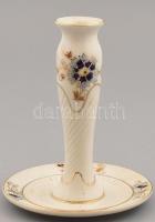 Zsolnay búzavirág mintás porcelán gyertyatartó, kézzel festett, jelzett, kis kopással, m: 14 cm