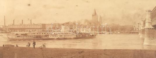 cca 1900 Bécs (Wien), Saturnus gőzhajó, kartonra kasírozva, üvegezett keretben, Industrie-Photograph Strobl, 12×29 cm / Vienna, steamboat