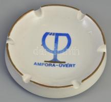 Hollóházi AMFORA-ÜVÉRT porcelán hamutál, részben kézzel festett, jelzett, kis mázhibákkal, kopott, d: 15 cm