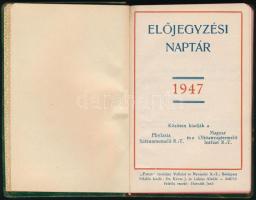 1947 Előjegyzési naptár, notesz bőr borítóval. Kitöltetlen, szép állapotban