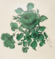 Augarten Wien zöld virágmintás porcelán váza és tál, kézzel festett, jelzett, minimális kopással, m:...