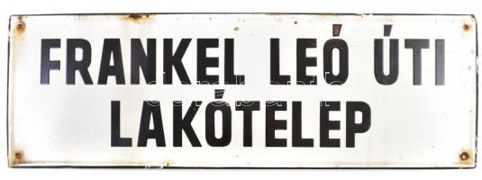 Frankel Leó úti lakótelep zománcozott fém tábla, korának megfelelő állapotban, 20×64 cm