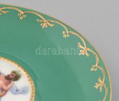 Epiag mitológiai jelenetes porcelán mokkás csésze és alj. Matricás, jelzett, kis kopással, d: 12 cm,...