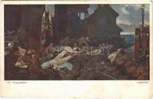 Pogrom / Judaica art postcard s: St. Fabijanski (EB)
