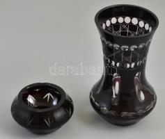 Bordó kristály váza. 17 cm + hamus 9 cm Hibátlanok