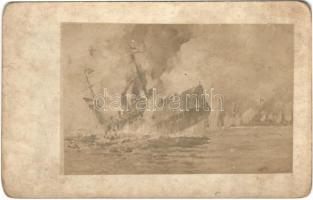 WWI Austro-Hungarian Navy art postcard, K.u.K. Kriegsmarine, battleship s: Ramberg (kopott sarkak / worn corners)