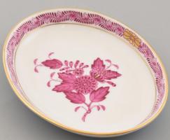 Herendi rózsaszín Apponyi mintás tálka, kézzel festett, jelzett, minimális kopással, 12x9 cm