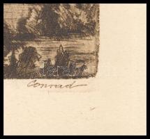Conrád Gyula (1877-1959): A Tabán látképe. Rézkarc, papír, jelzett a rézkarcon, 8,5x11 cm