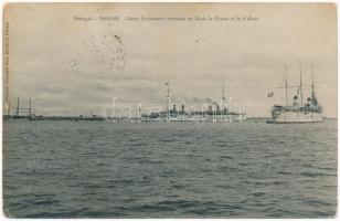 1909 Dakar (Senegal), Deux Croiseurs cuirassés en Rade le Desaix et le dAssas / French Navy armored cruisers in Senegal (ázott sarkak / wet corners)