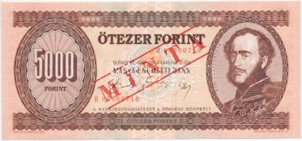 1990. 5000Ft H 00000710 sorszámmal, piros MINTA felülnyomással és perforációval T:I / Hungary 1990. 5000 Forint with H 00000710 serial number and with red MINTA (SPECIMEN) overprint and perforation C:UNC Adamo F49M