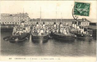 1909 Cherbourg, LArsenal, La Defense mobile / French Navy battleships, naval base (fl)