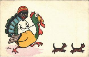 1913 Black boy rides a turkey. M. M. Vienne Nr. 244. (EK)